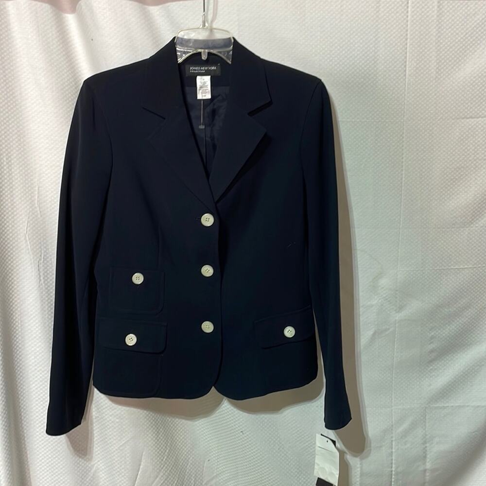 Jones New York 10 black jacket white buttons pockets nwt vintage 80’s 90’s